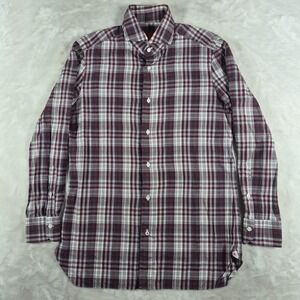 Isaia Napoli Button Up Shirt Men's 15.5 / 39 Red Check Plaid Long Sleeve Italy